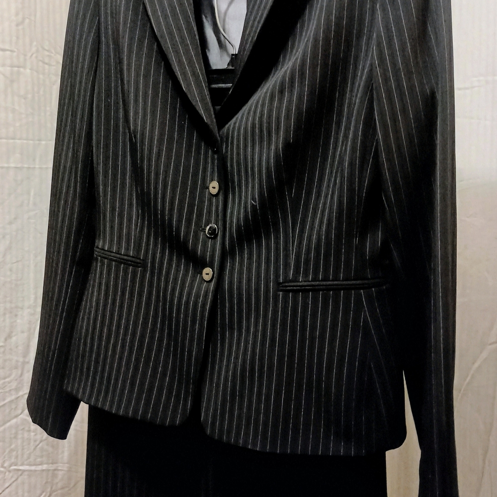Classic Black Pinstripe Women's Suit With Skirt Size 8